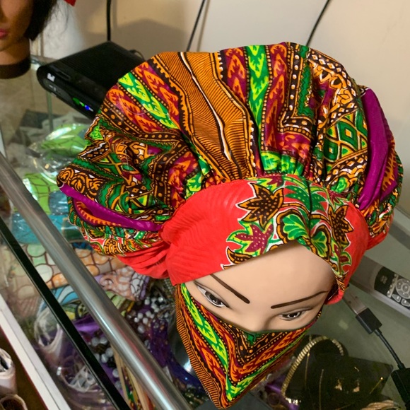 African Style Cloth Face Mask and Headgear - Picture 3 of 5